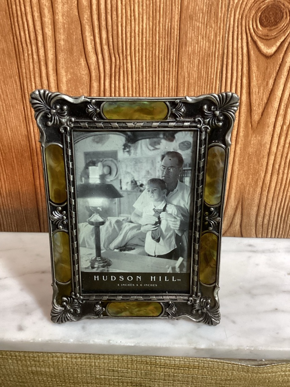 Hudson Hill Pewyer and Enamal Frame with Amber-Tone Insets Holds a 4x6